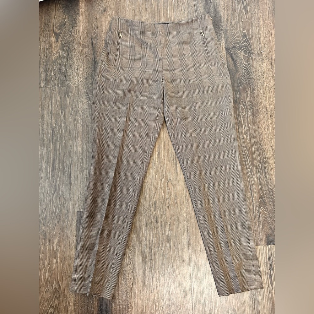 Banana Republic Women’s 4 Plaid Brown Pull On Zip Up Straight Leg Pants Work - Picture 7 of 8